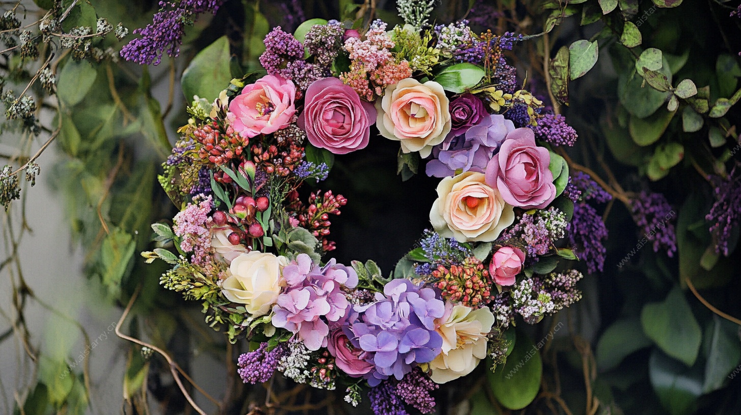 多彩花卉编织的美丽花环