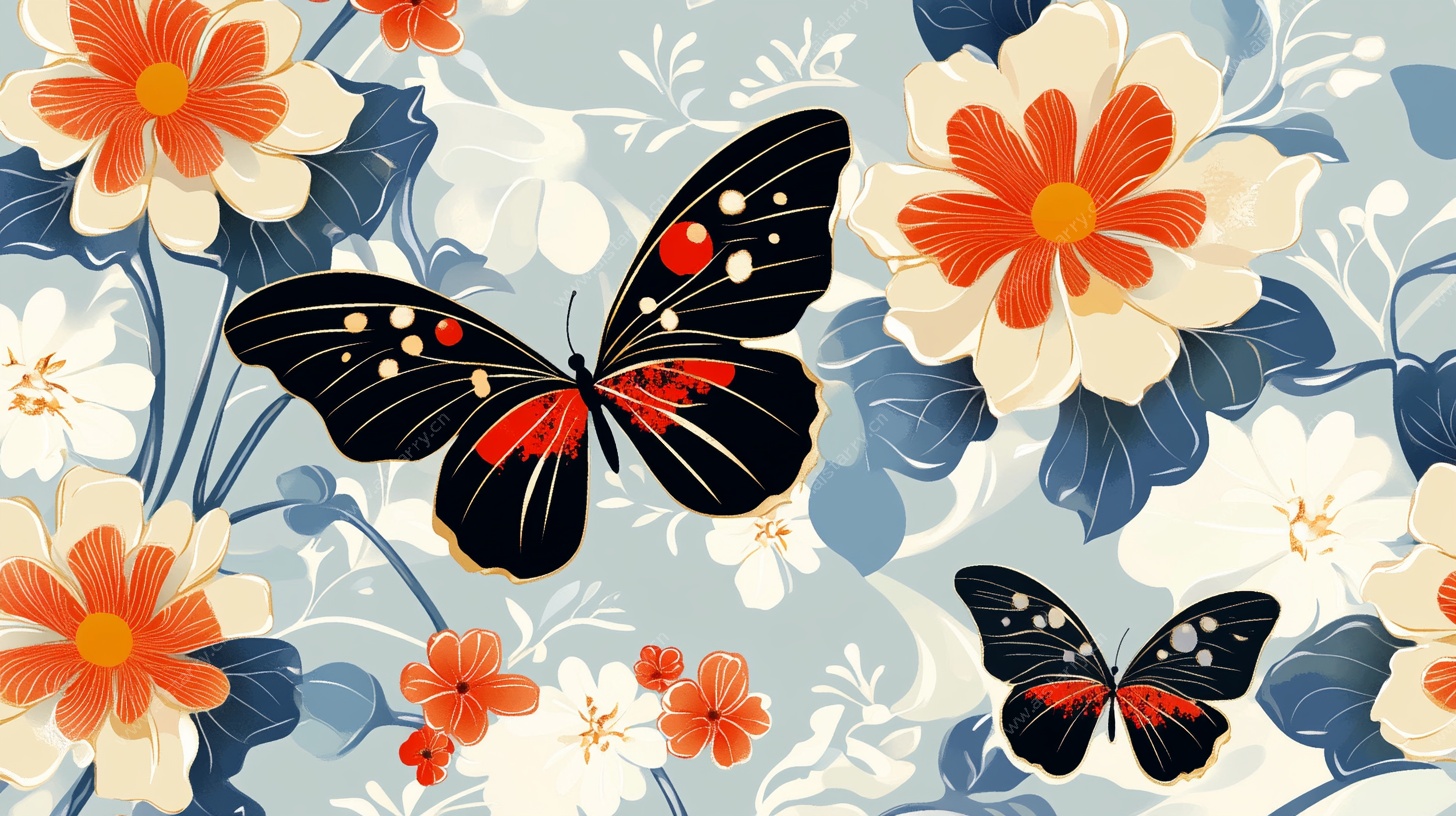 蝴蝶花卉梦幻图案设计