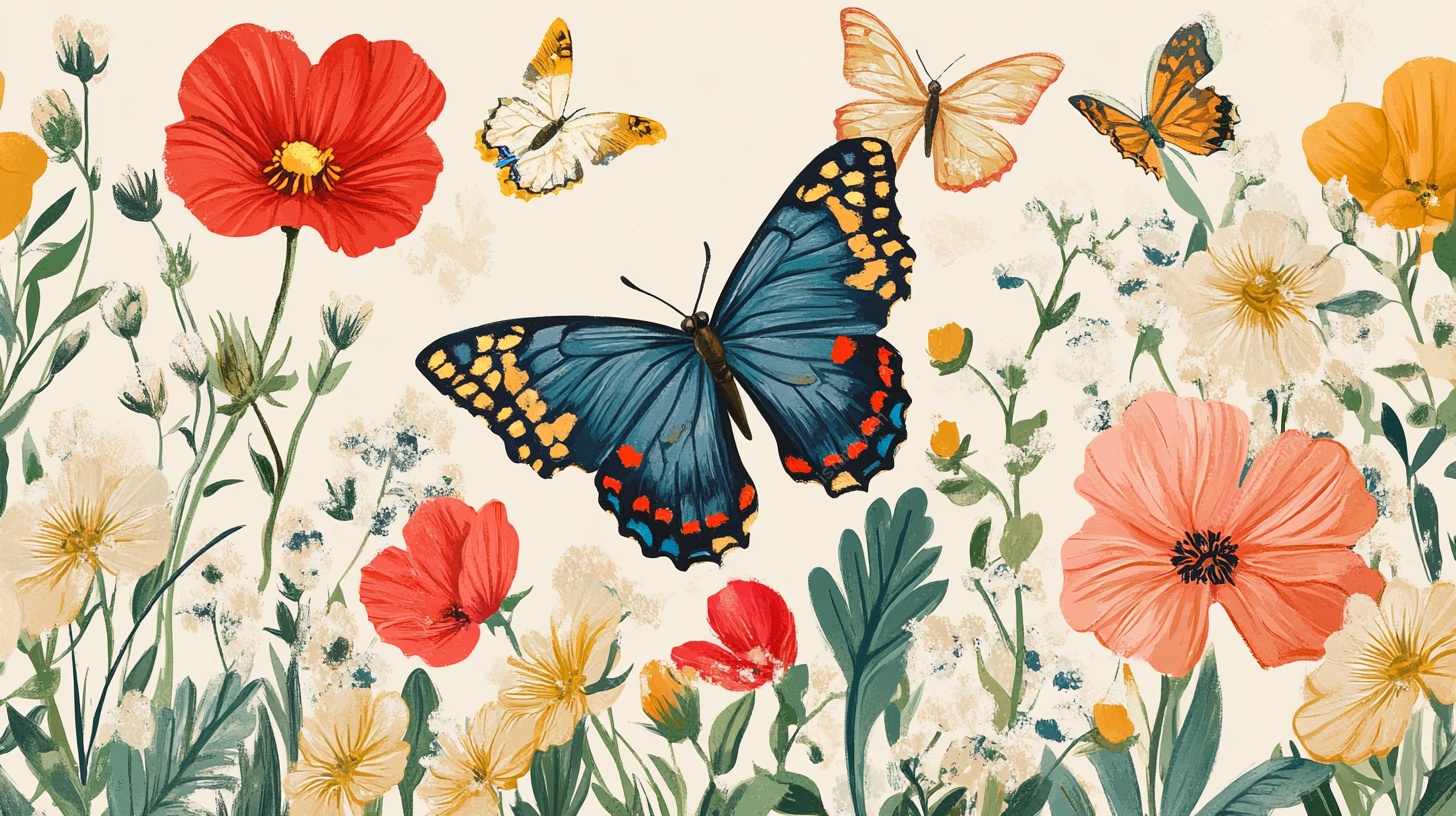 花丛中彩蝶飞舞的梦幻景象