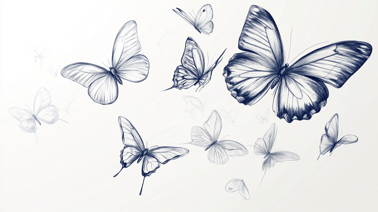 手绘蓝蝶飞舞图