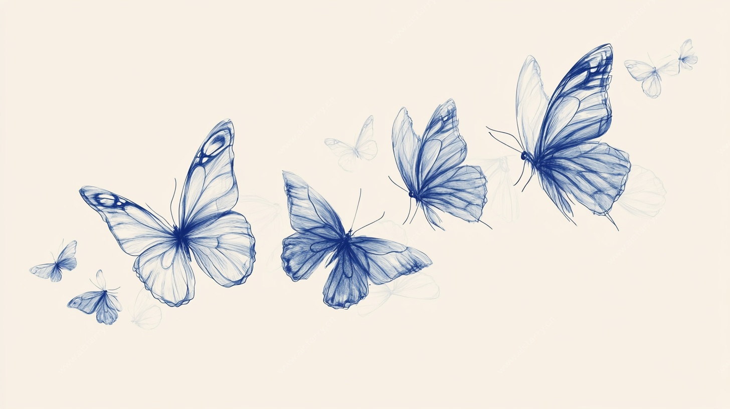 蓝蝶飞舞插画