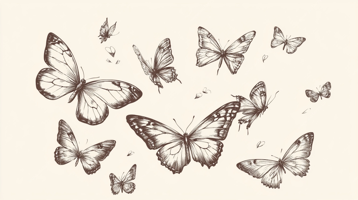 手绘蝴蝶群图案