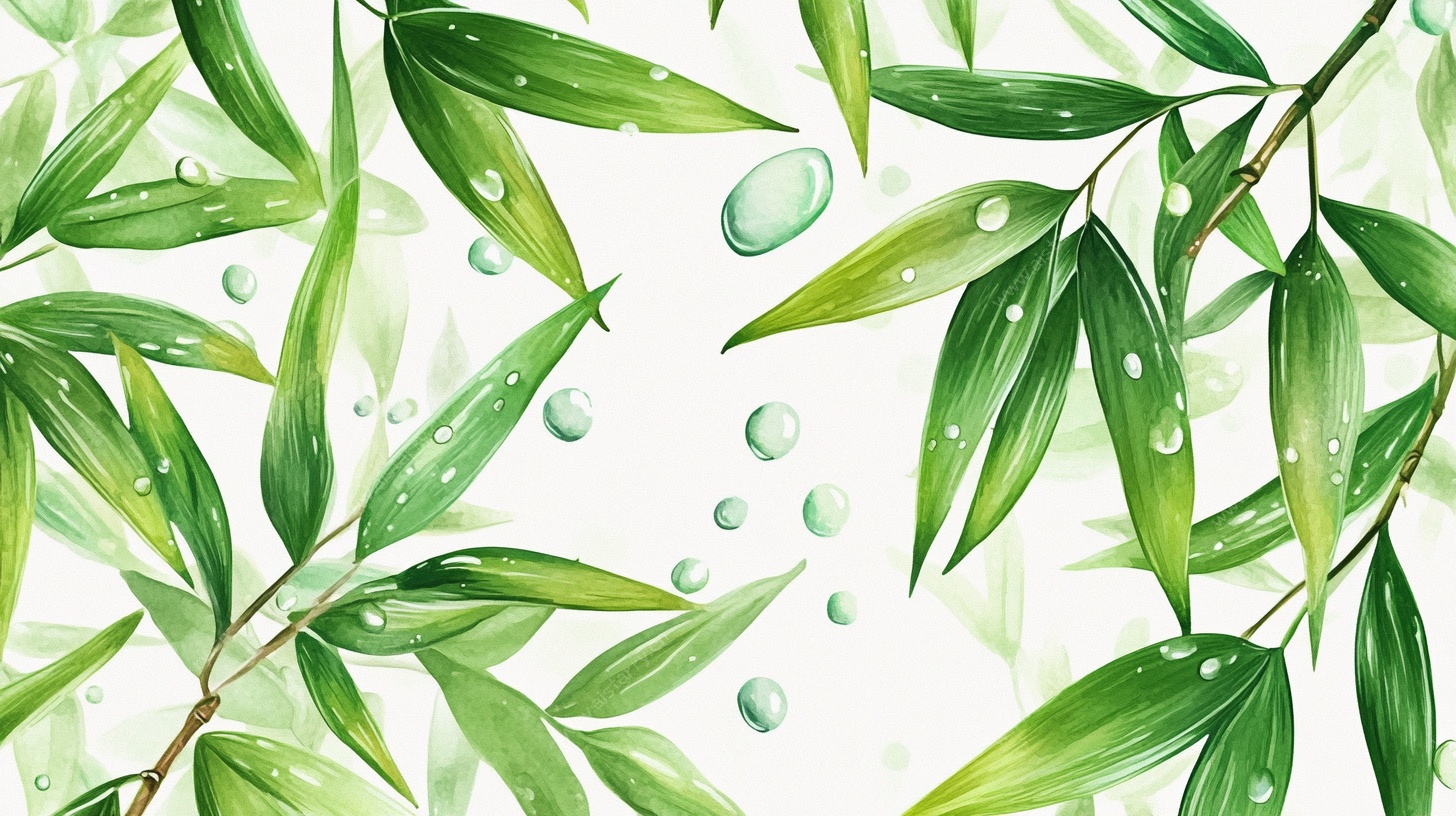清新竹叶水滴插画背景