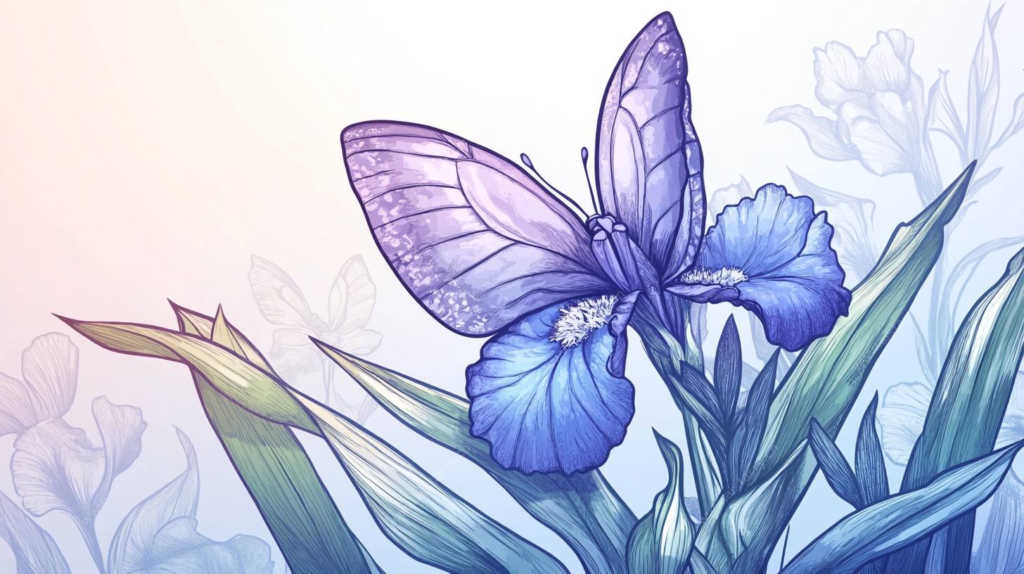 蓝蝶栖于鸢尾花