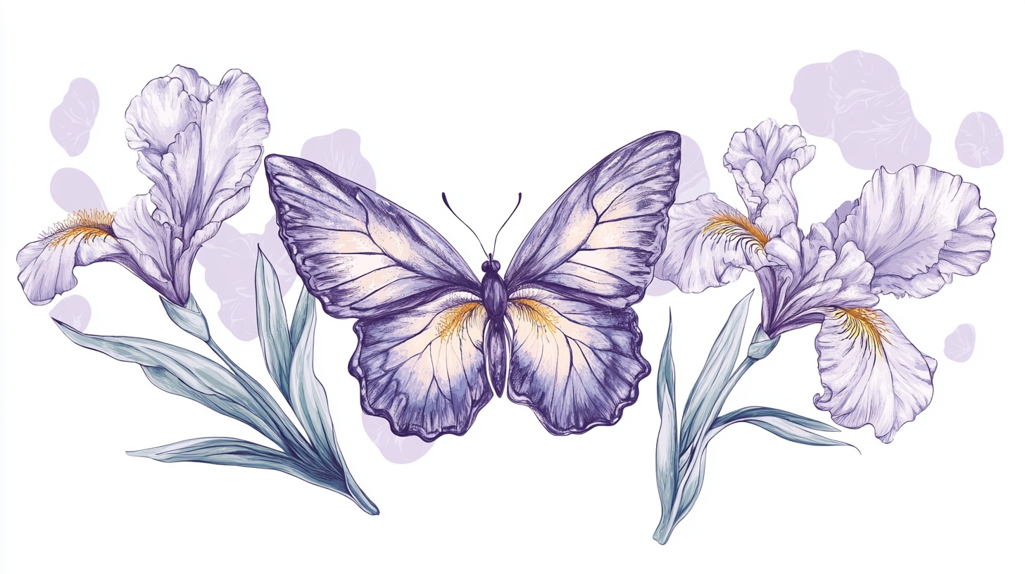 蝴蝶鸢尾花卉插画