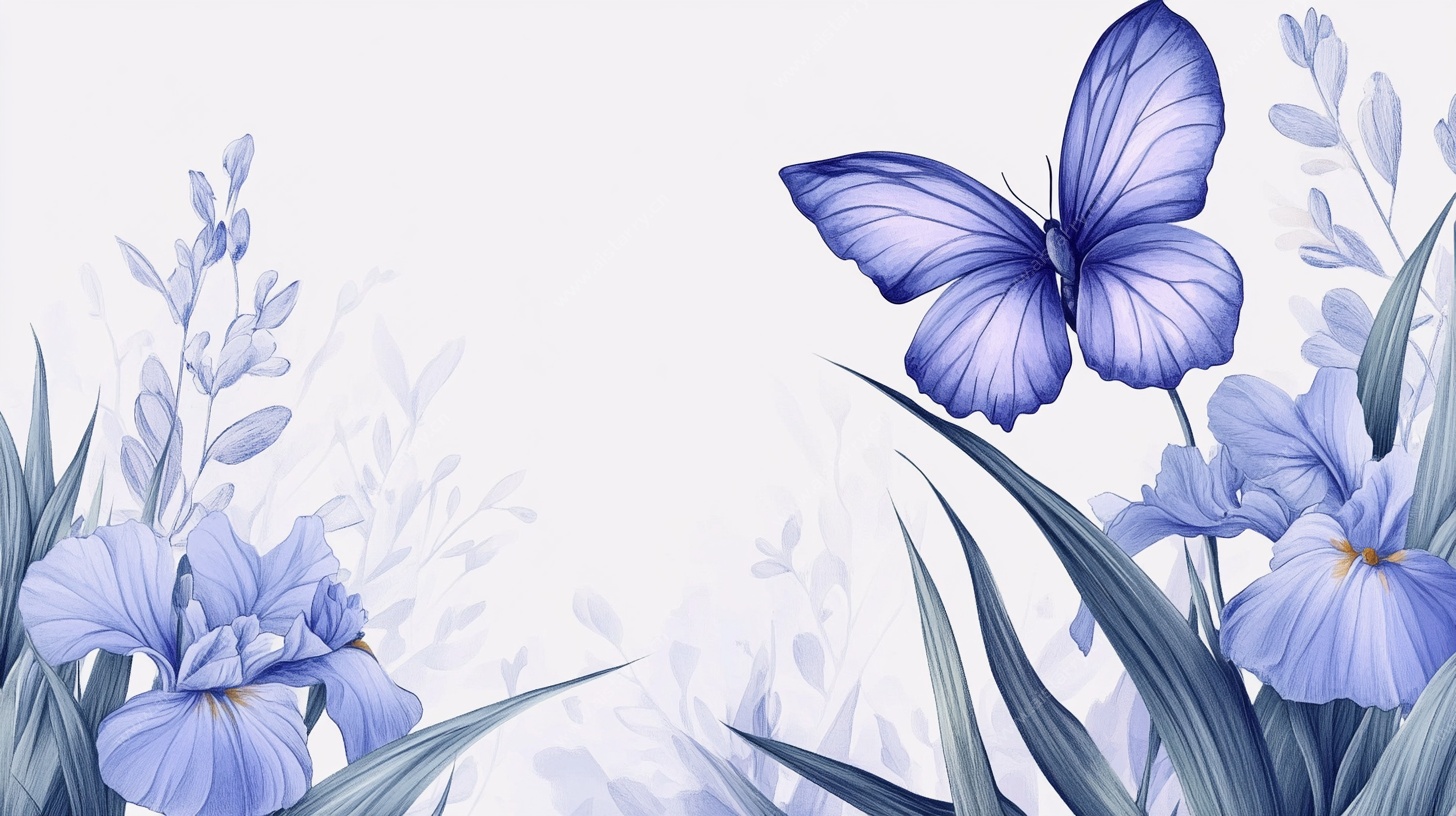蓝蝶鸢尾梦幻花卉图景