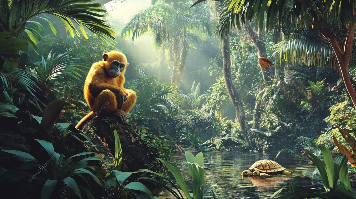 丛林中的灵猴与龟
