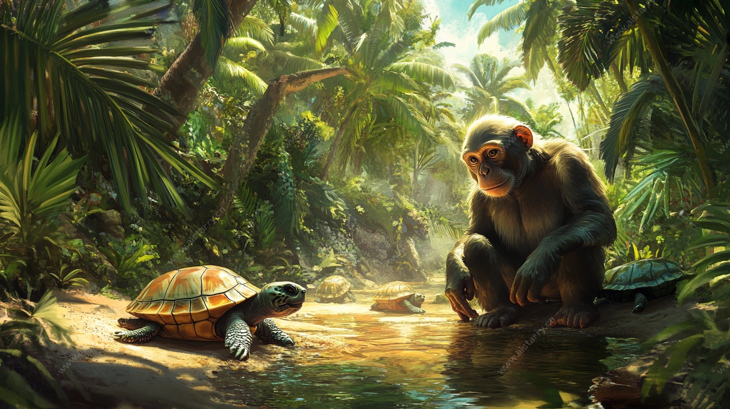 丛林中龟猴的静谧时刻