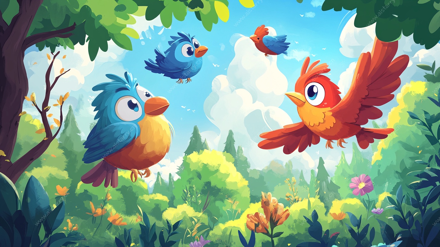 林间飞鸟的欢乐图景