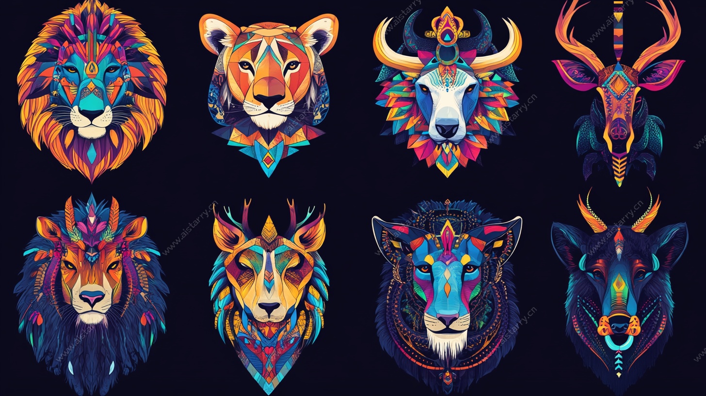 多彩动物图腾头像集合