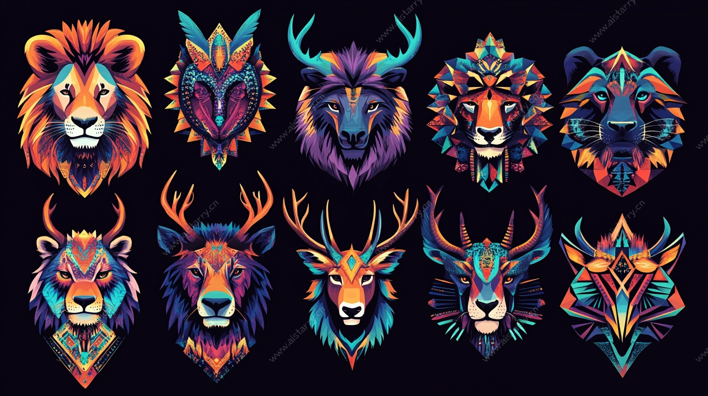 多彩动物图腾头像集合