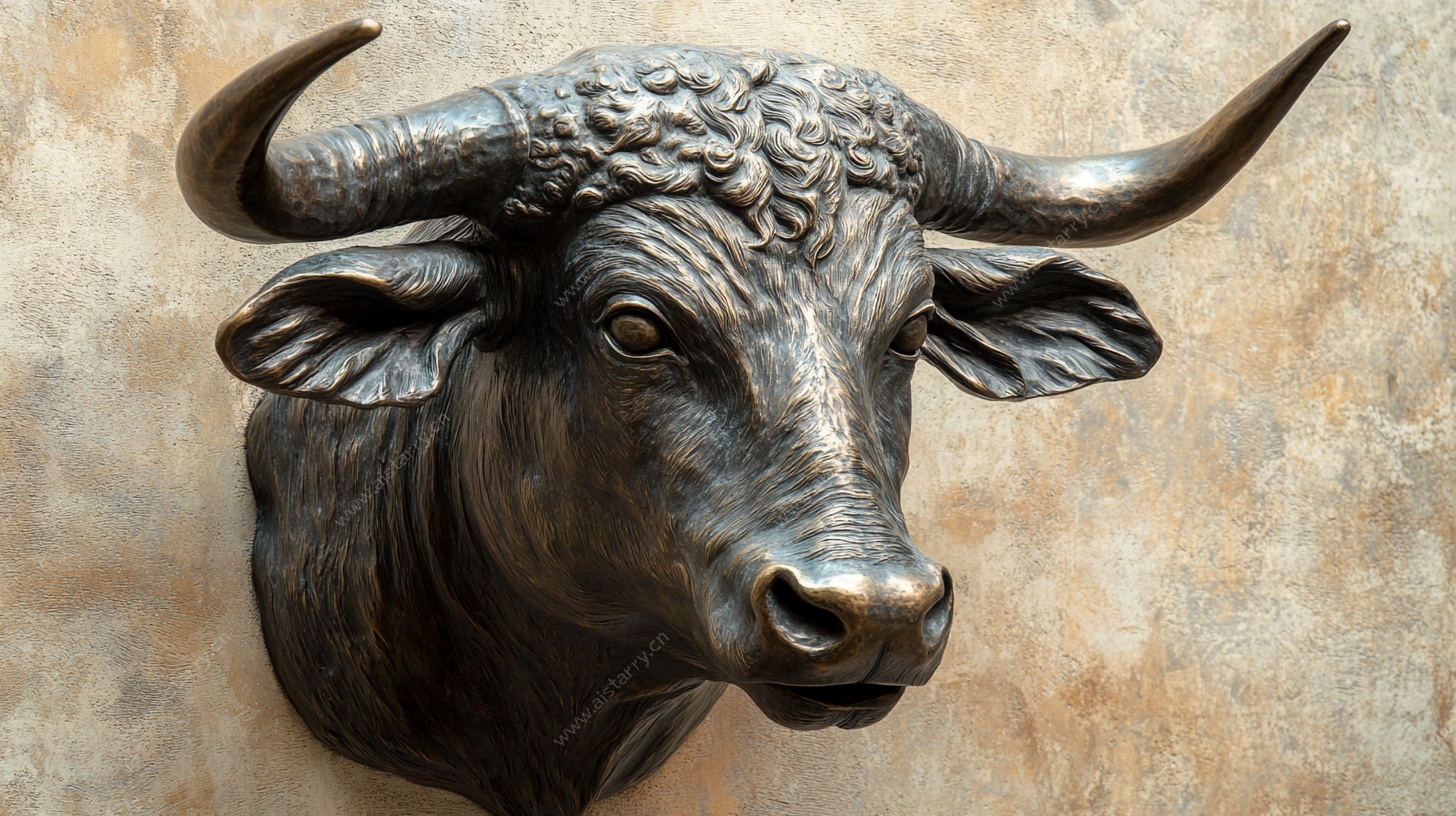 铜制公牛头壁挂雕塑