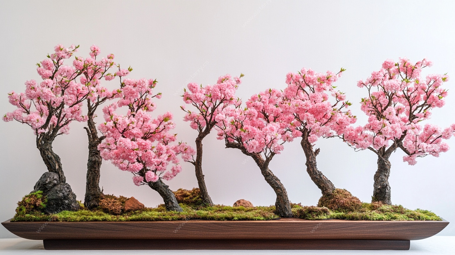 五株粉梅盆景雅致景观