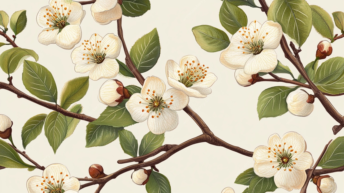 枝头绽放的洁白花朵