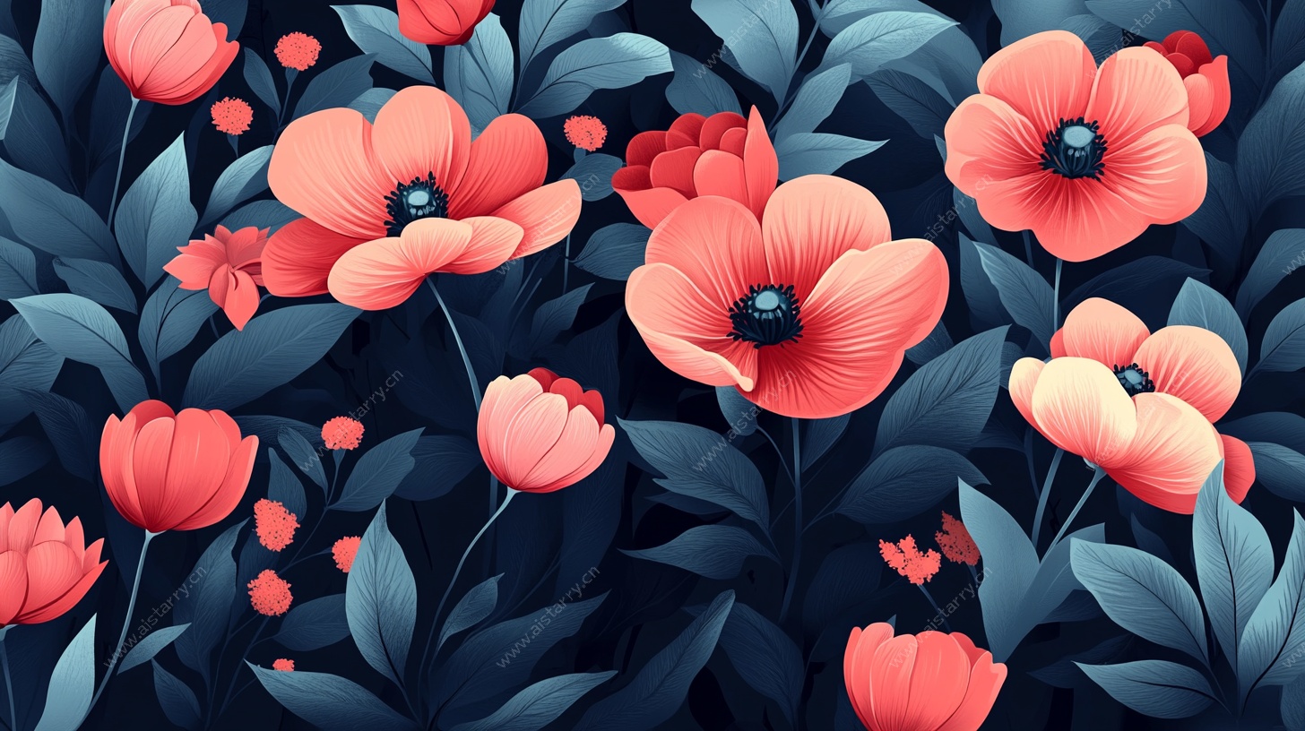 艳丽花朵的梦幻植物图景