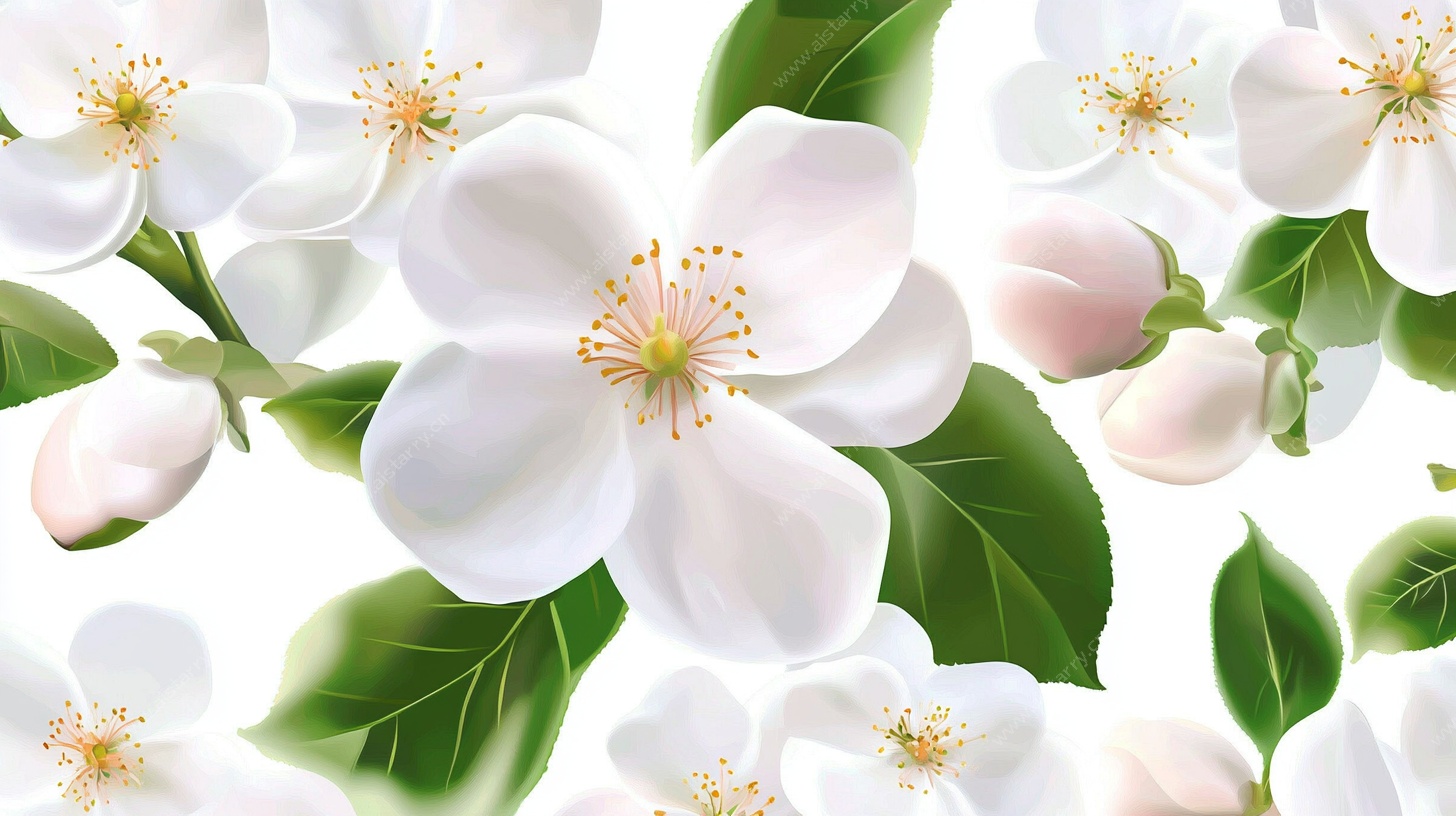 绽放的白色花卉插画