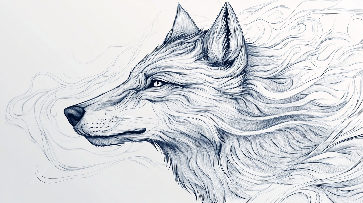 飘逸线条勾勒的狼之侧影