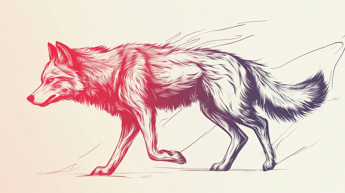 行走的红狼插画