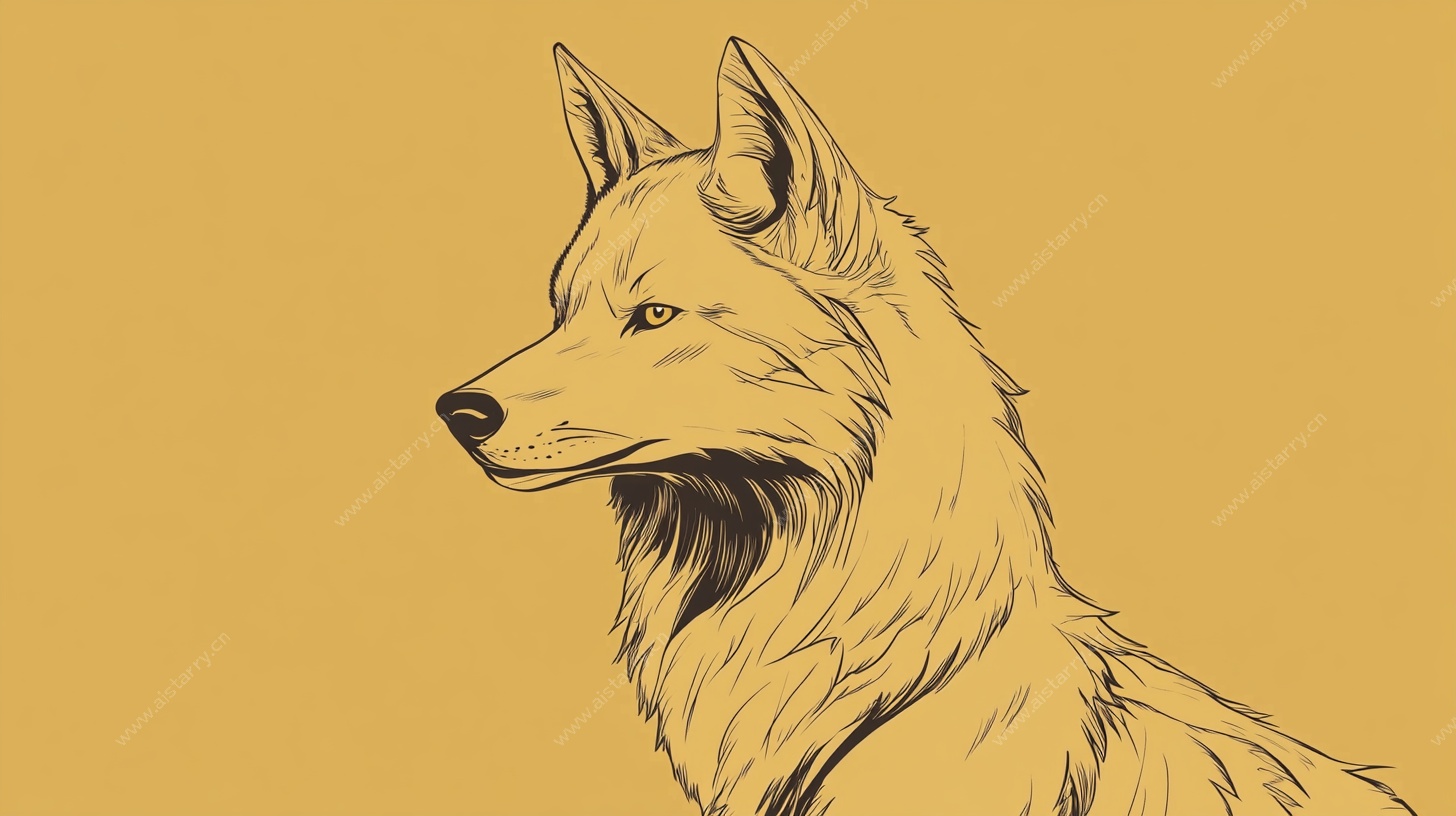 手绘侧影狼形象插画