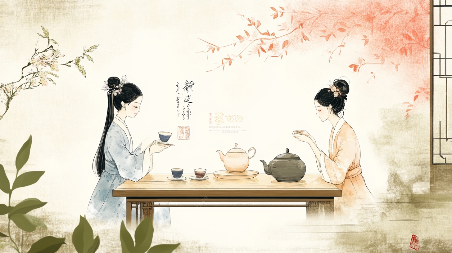 古风双姝品茶图