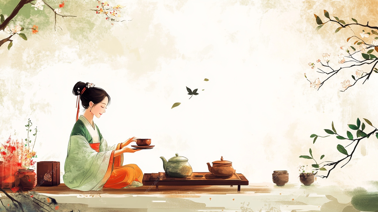 古风佳人独酌图