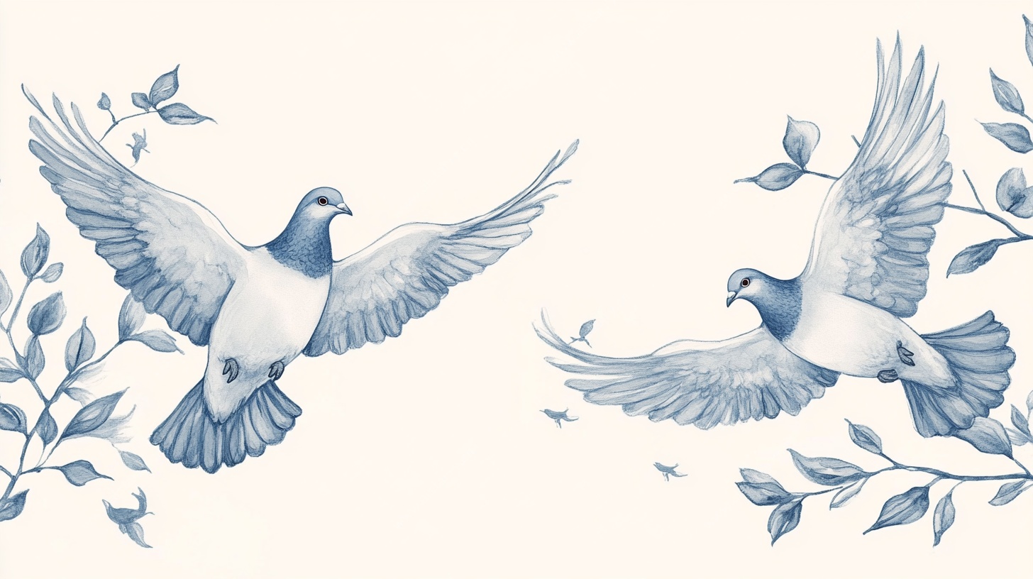 蓝白飞鸟与枝叶装饰图案