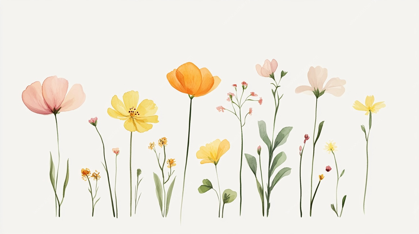 手绘清新花卉排列图