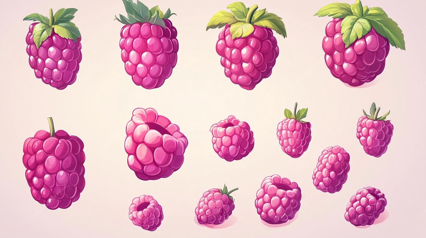 多样树莓插画集合