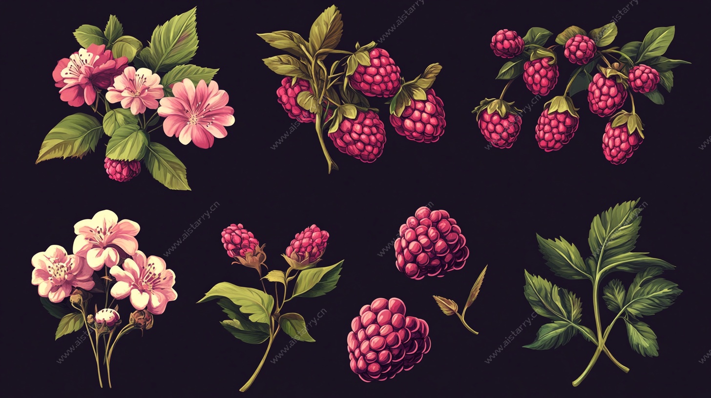 复古风树莓花卉插画集合