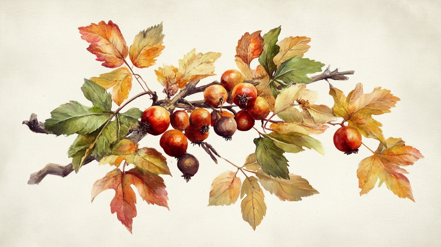 秋日枝头果实水彩画