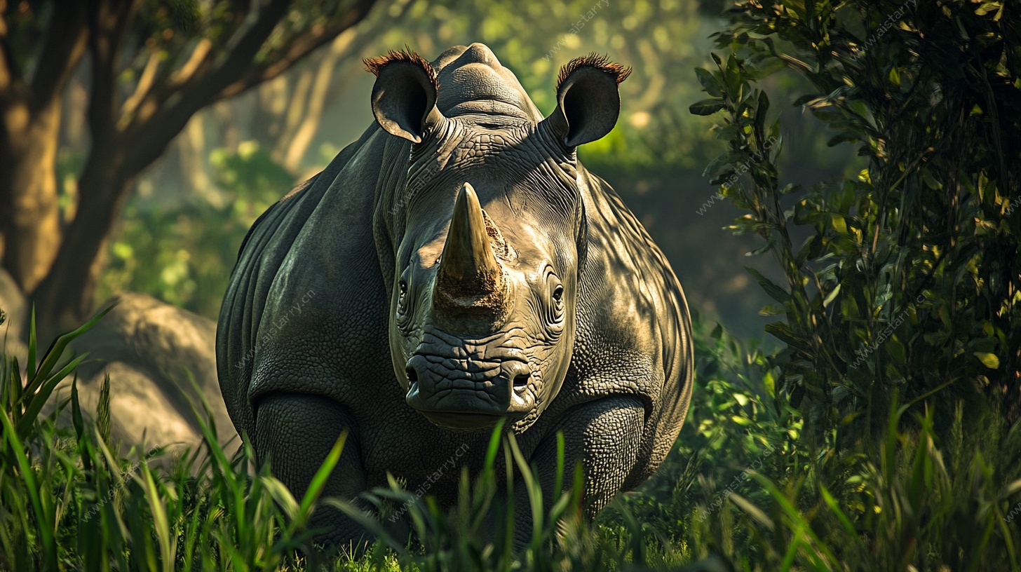丛林中的犀牛特写