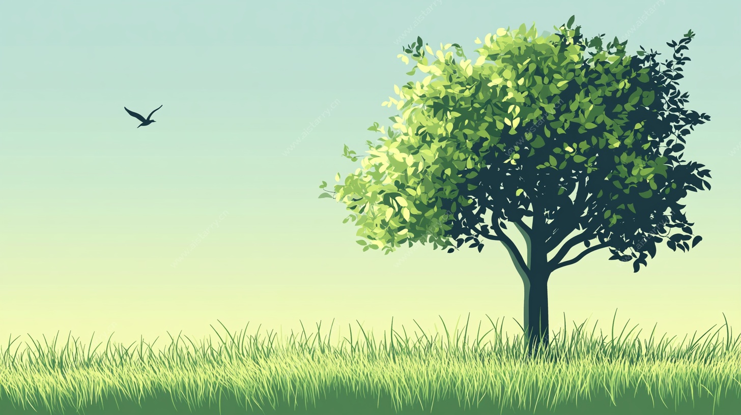 独树飞鸟的绿野风光