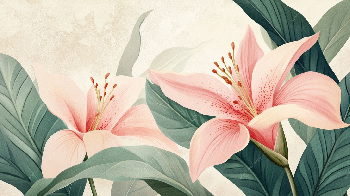 粉色百合花植物插画