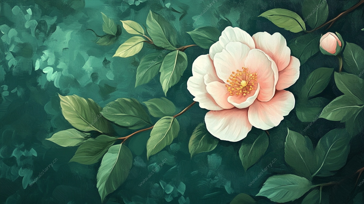 娇艳山茶花 绿意环绕间