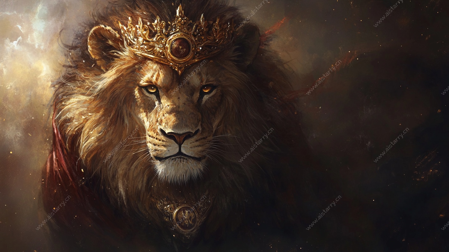 戴冠雄狮 王者的威严凝视