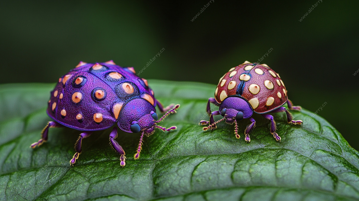 梦幻紫瓢虫栖息绿叶间