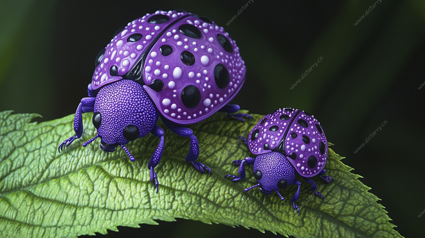 紫色瓢虫栖息绿叶上