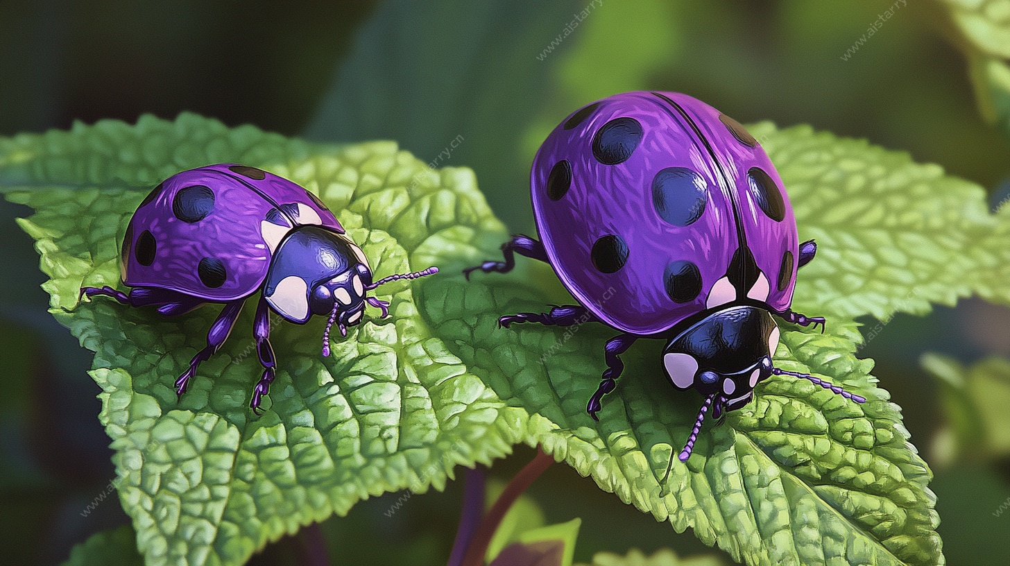 紫色瓢虫栖息绿叶之上