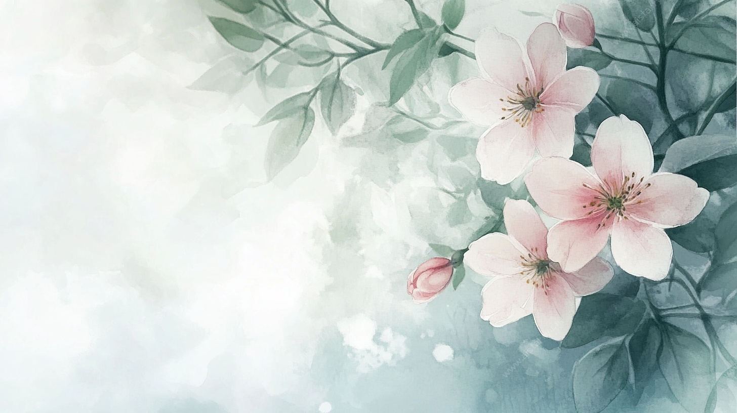 淡雅粉花绿叶背景图