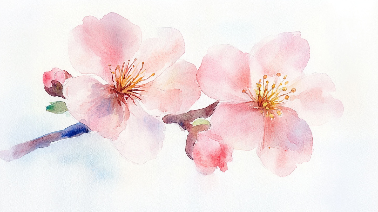 水彩绘粉色烂漫桃花枝