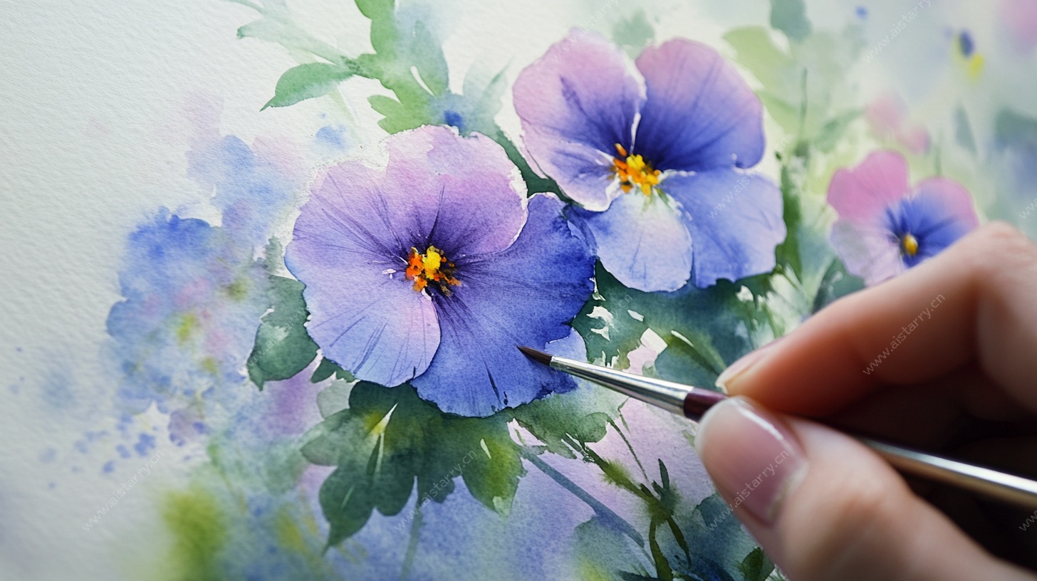手绘三色堇花卉创作瞬间