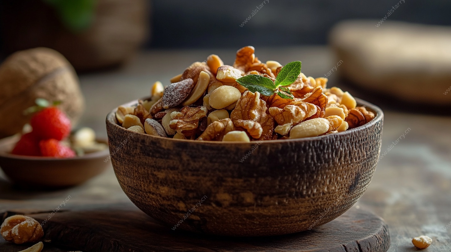 木碗中的多彩混合坚果