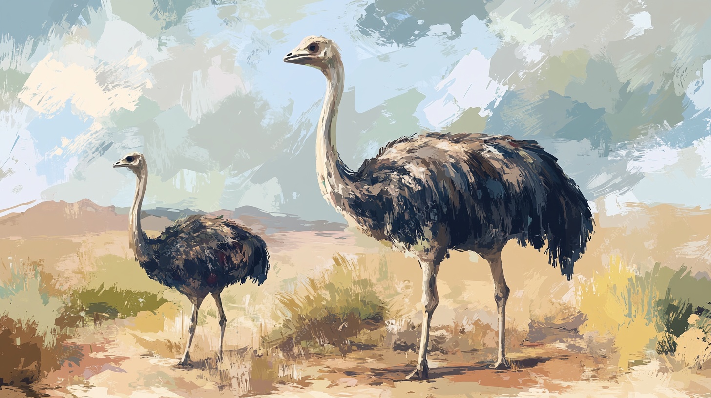 草原上的两只鸵鸟