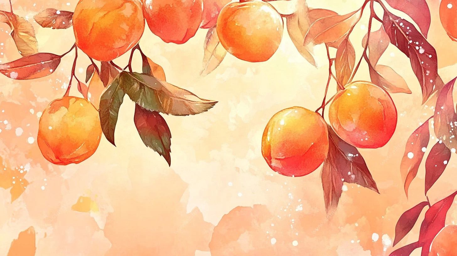 水彩绘枝头橙果