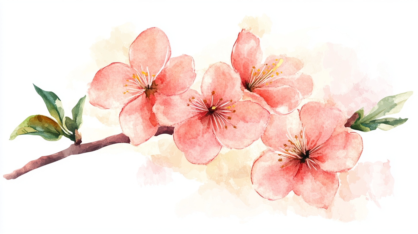 水彩粉色桃花枝