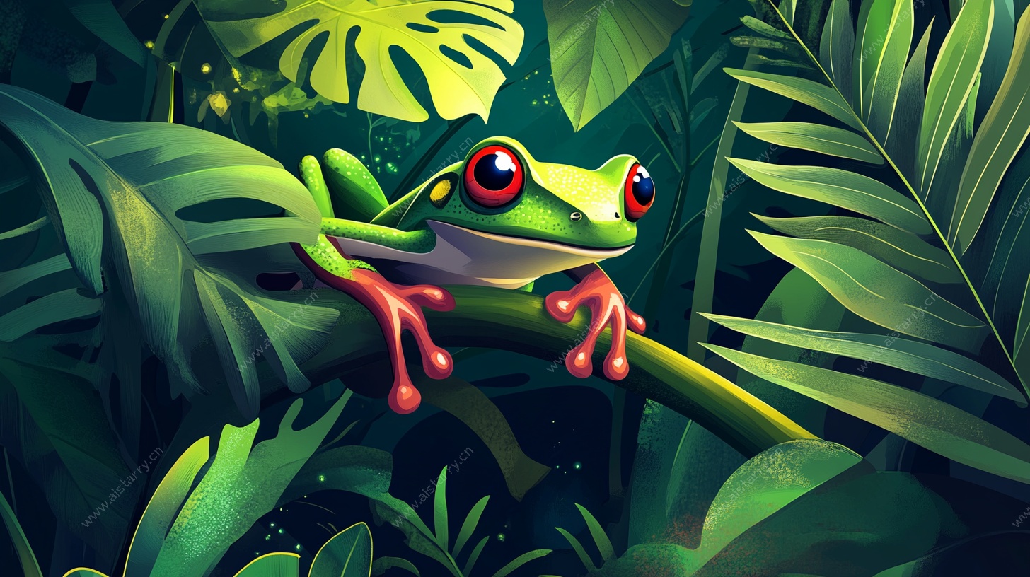 绿叶上的红眼青蛙