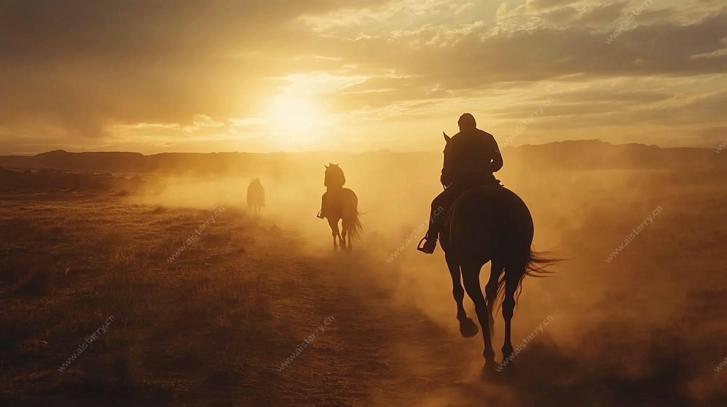 夕阳下的骑马者