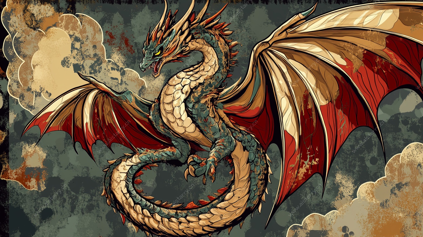 飞天龙兽奇幻插画