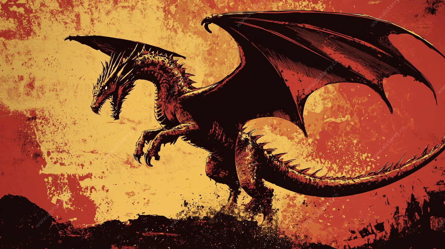 火焰中腾飞的奇幻巨龙