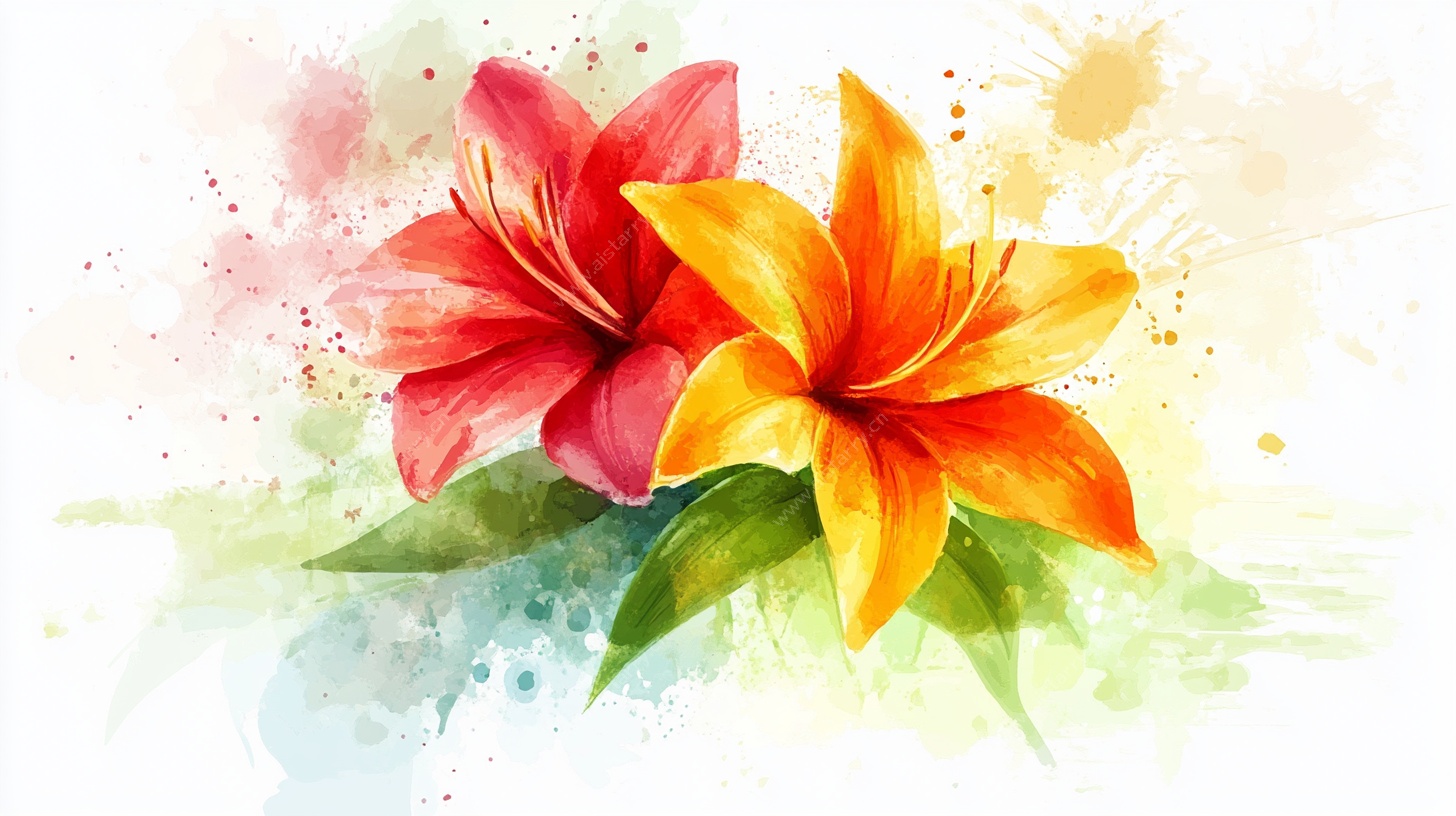 水彩百合花插画